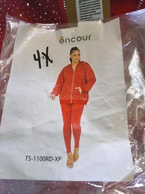 Encour Collection Women’s Red Sparkle Zip-Up Jacket & Legging Set